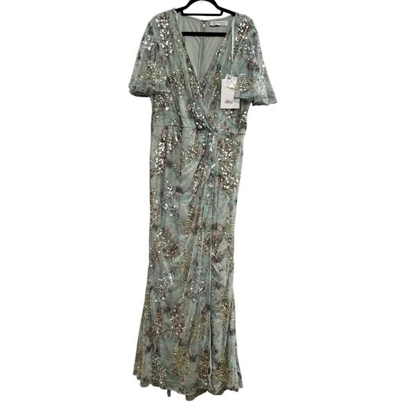 Mac Duggal Green Embellished Butterfly Sleeve Faux Wrap Gown - Size 20 - NWT - Picture 5 of 7